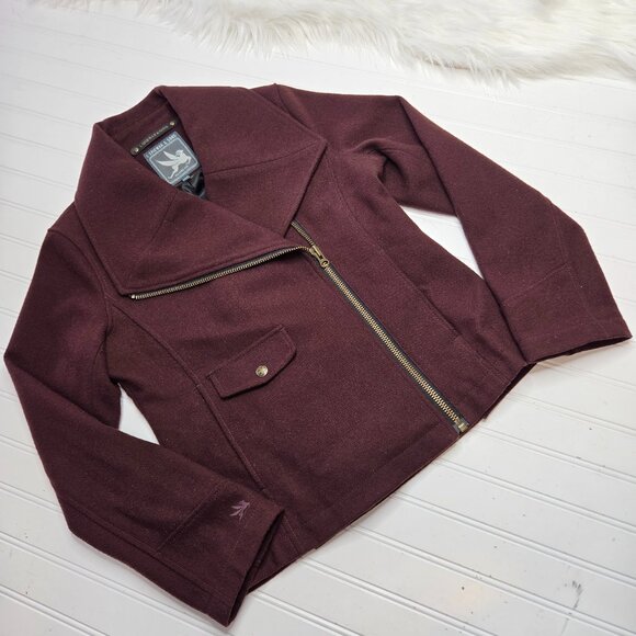 Spiewak & Sons Jacket Women's Size Small Wool Moto Asymmetrical Burgundy Winter - Picture 1 of 14